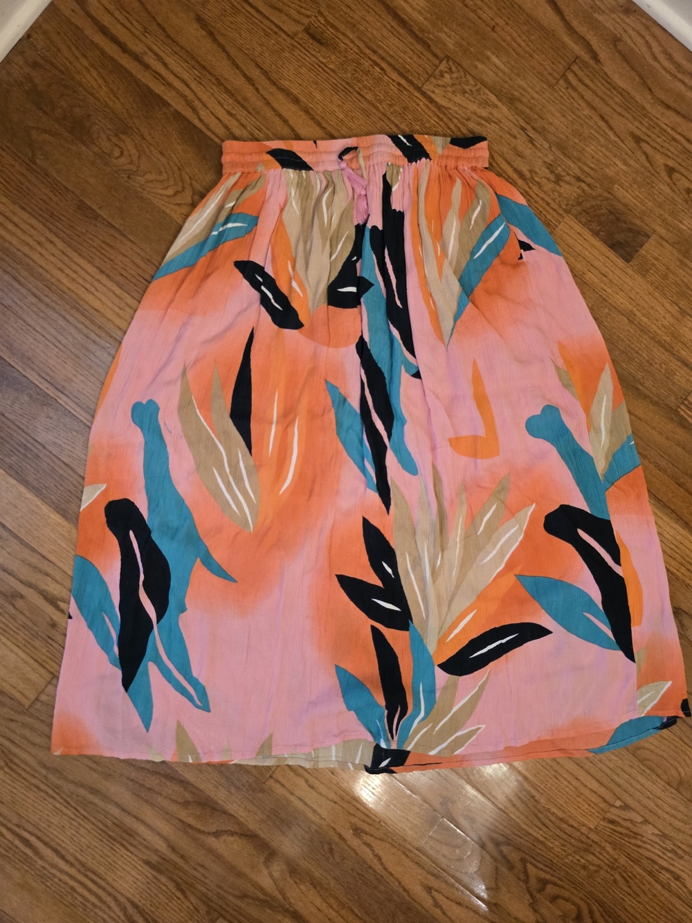 Gypsie Blu Tropical Print A-Line Midi Skirt Coastal Vacation Boho Size Large